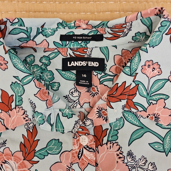 Lands' End Floral No Iron Supima 100% Cotton Lightweight 3/4 Sleeve Tunic W's 16 - Picture 5 of 15